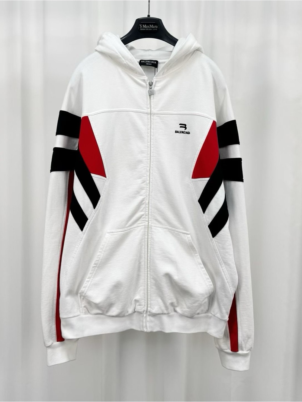 Balenciaga White Hoodie with Red & Black Graphic Panels